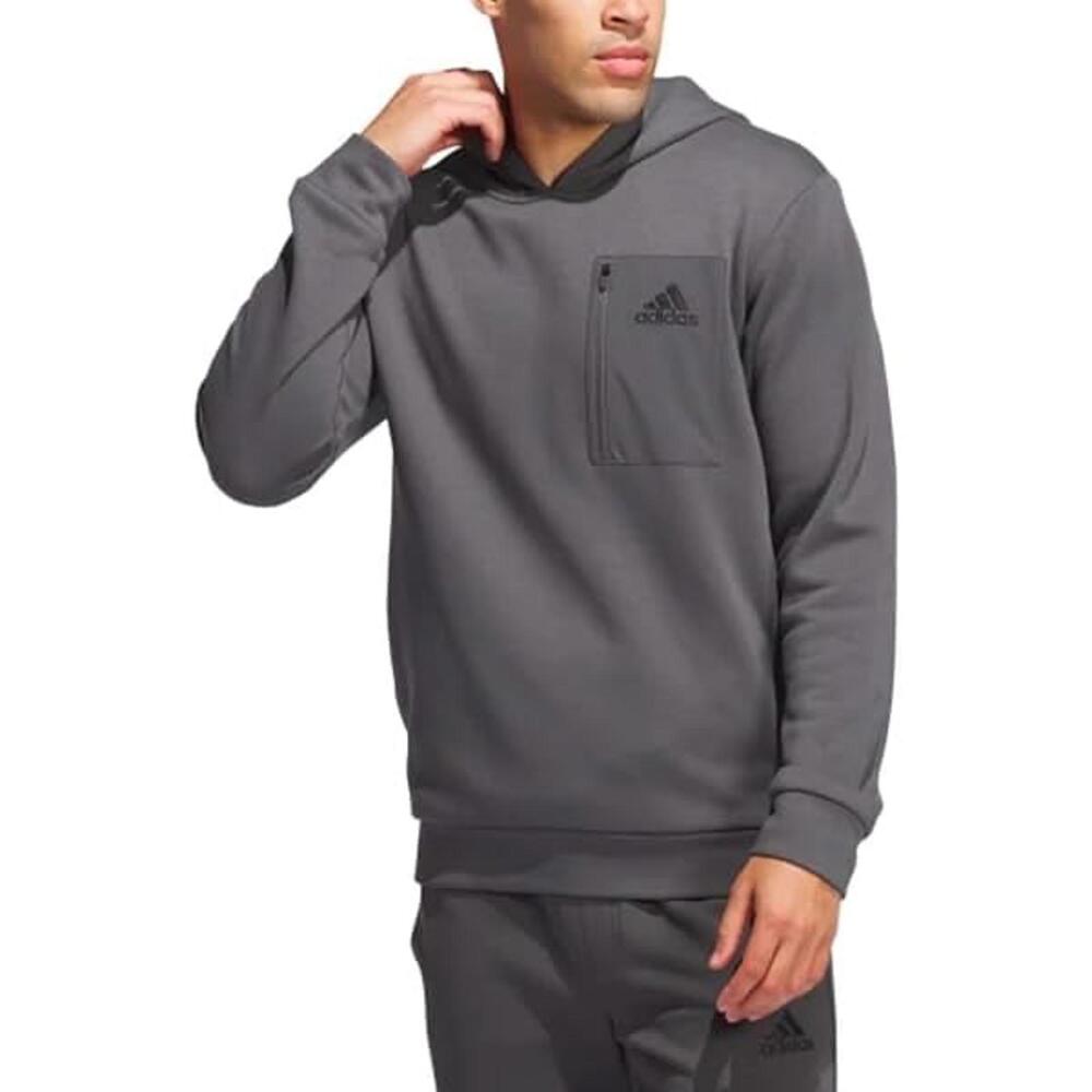 Adidas Gray Hooded Pullover Sweatshirt with Chest Zip Pocket Small